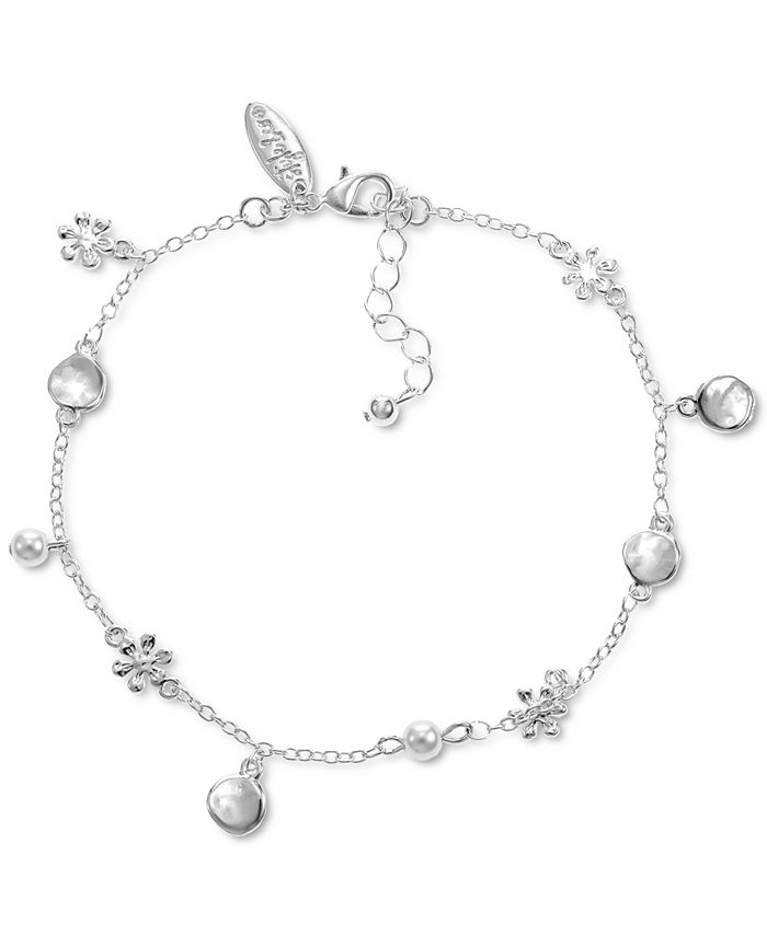 Style & Co Silver-Tone Disc, Flower & Imitation Pearl Charm Ankle ...
