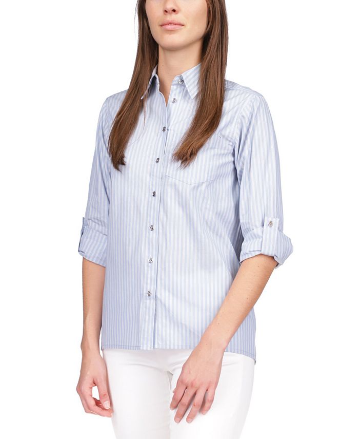 Michael Kors Cotton Striped Shirt & Reviews - Tops - Women - Macy's