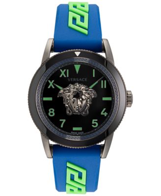 Versace - Men's Swiss V-Palazzo Blue Logo Silicone Strap Watch 43mm