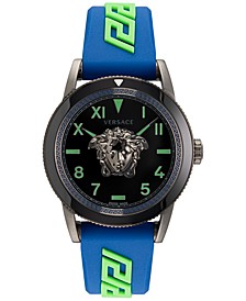 Men's Swiss V-Palazzo Blue Logo Silicone Strap Watch 43mm