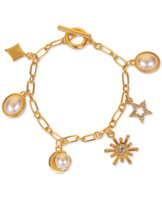 Photo 1 of Charter Club Gold-Tone Crystal & Imitation Pearl Celestial Charm Bracelet, Created for Macy's