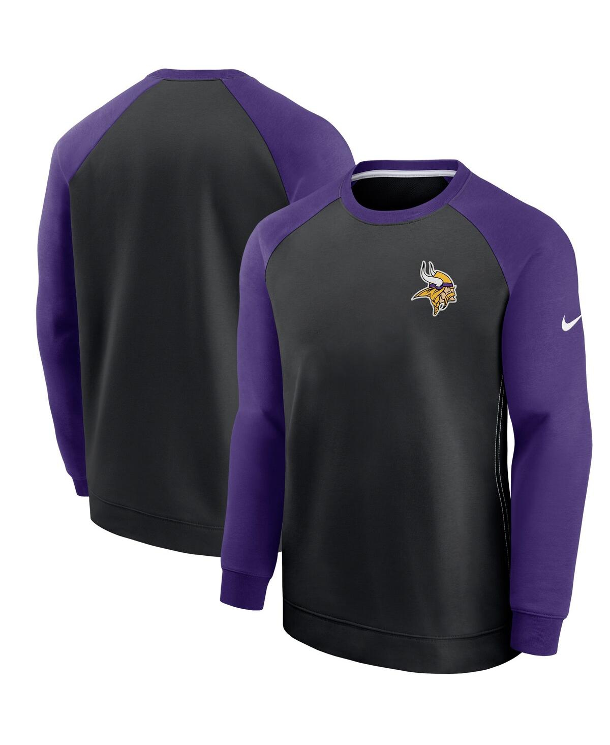 Nike Men's  Black, Purple Minnesota Vikings Historic Raglan Crew Performance Sweater In Black,purple
