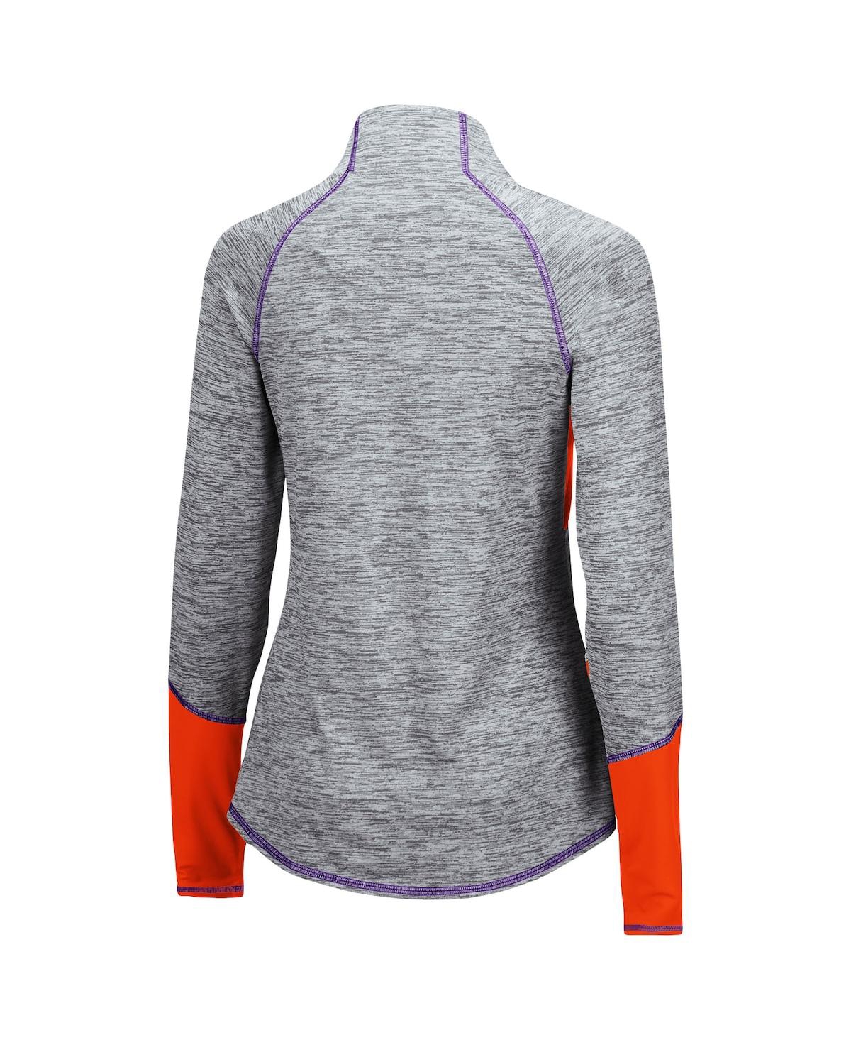 Colosseum Women's  Heathered Gray And Orange Clemson Tigers Color Block Space-dye Raglan Quarter-zip In Heathered Gray,orange