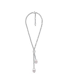 Sterling Silver Mother of Pearl Heart Lock Lariat Necklace