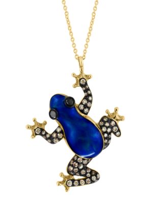 EFFY&reg; Brown Diamond (1/3 ct. t.w.) & Black Diamond (1/20 ct. t.w.) Blue Enamel Frog 18" Pendant Necklace in 14k Gold