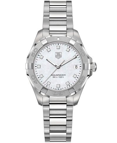 TAG Heuer Women's Swiss Aquaracer Diamond Accent Stainless Steel Bracelet Watch 32mm WAY1313.BA0915