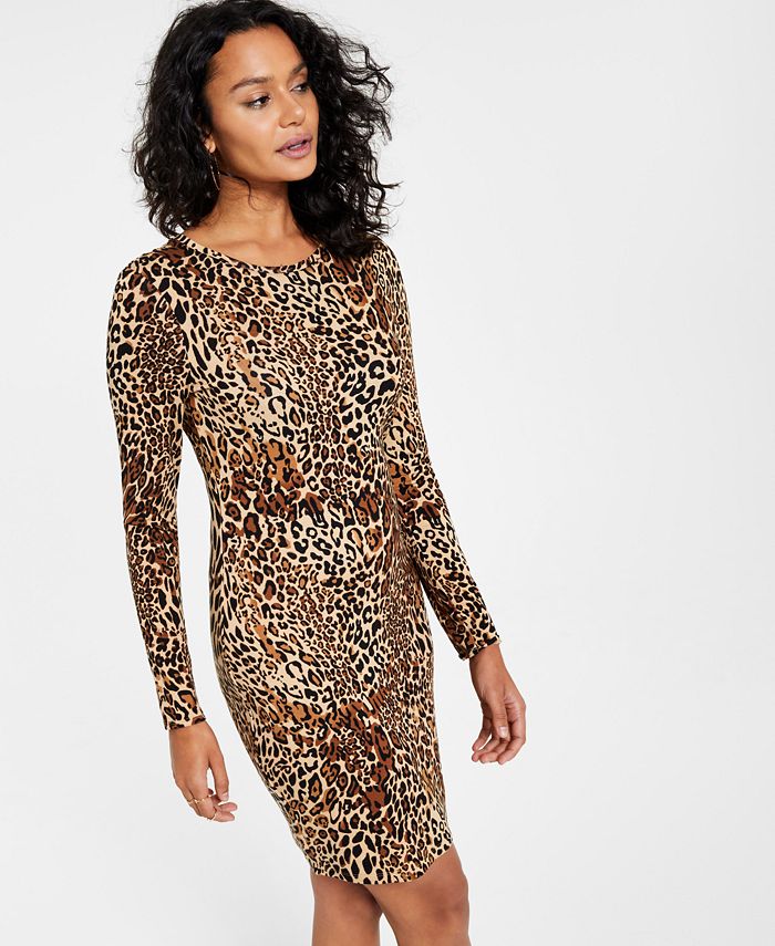 Bar III Women's Cheetah-Print Long-Sleeve Bodycon Dress, Created for ...