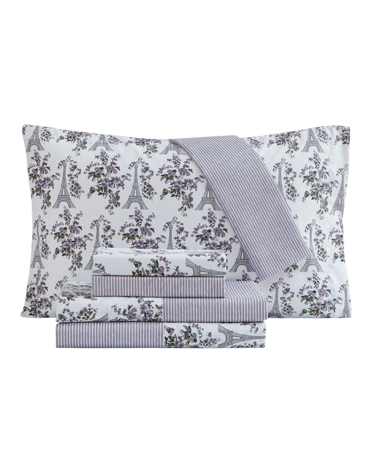 Jessica Sanders Parisian Turnstyle Reversible Printed Super Soft Deep Pocket Twin Sheet Set, 4 Pieces Bedding In Dusty Purple