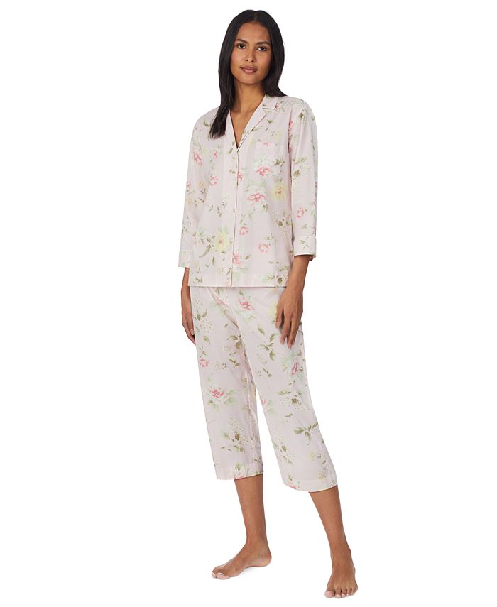 Lauren Ralph Lauren Petite Printed Woven Capri Pajama Set - Macy's