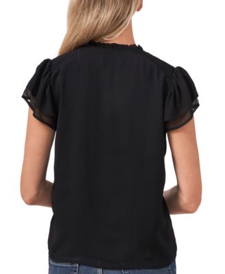 Women's Tie-Neck Short Flutter-Sleeve Blouse
