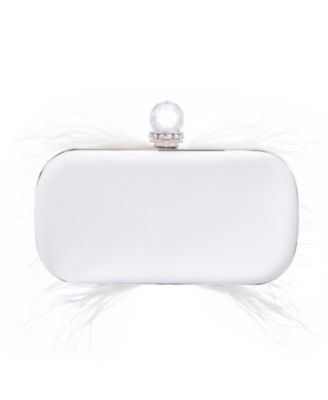 Women's Feather Embellished Minaudiere Clutch