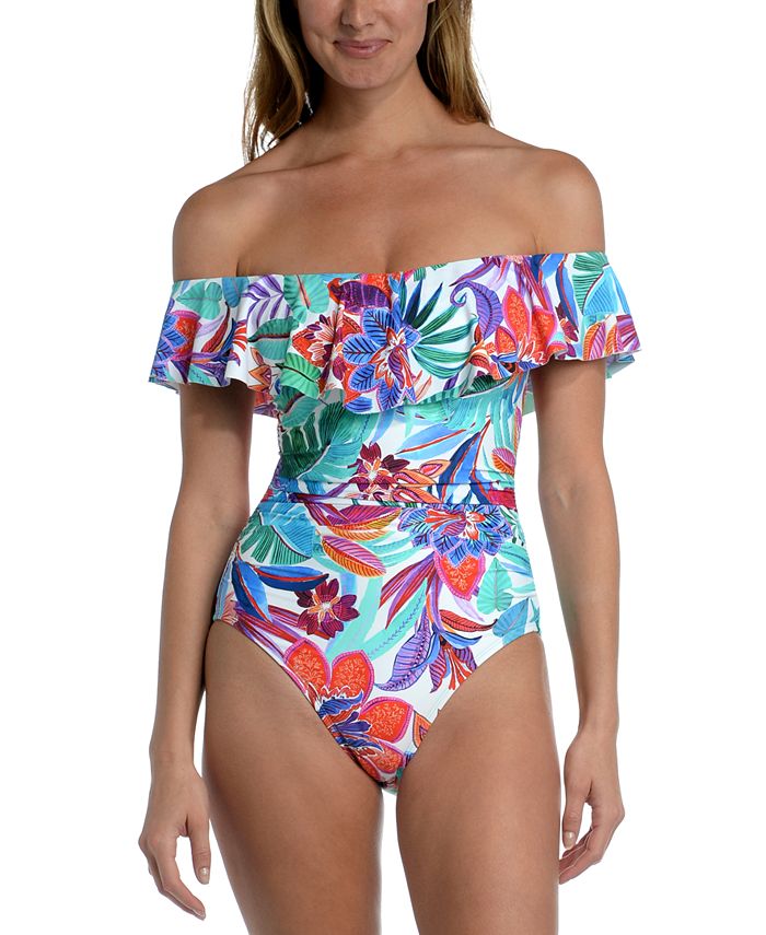 Macy's off cheap the shoulder swimsuit