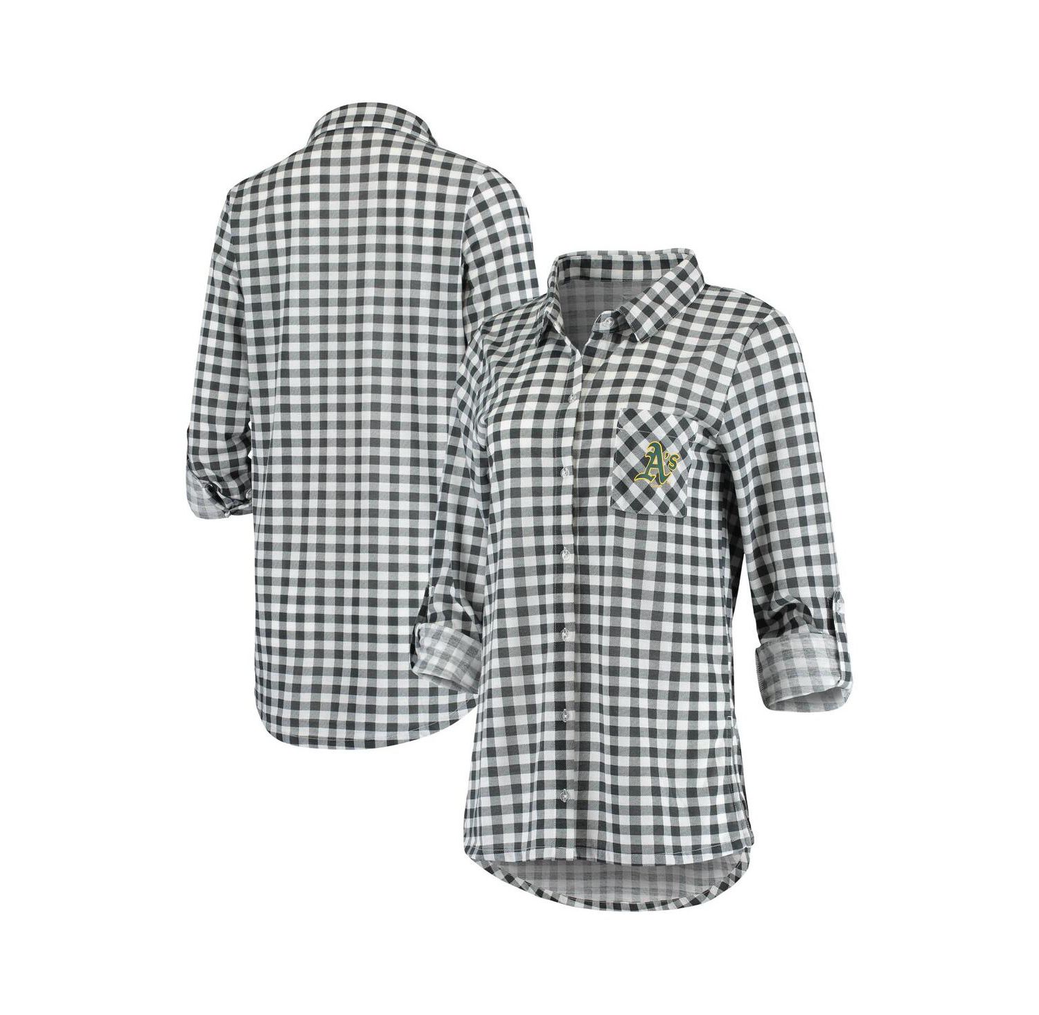 Women's Charcoal Oakland Athletics Wanderer Long Sleeve Button-Up Nightshirt