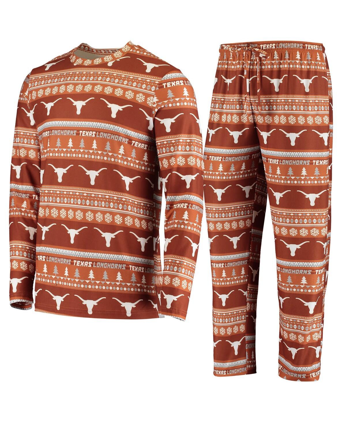 Shop Concepts Sport Men's  Texas Orange Texas Longhorns Ugly Sweater Knit Long Sleeve Top And Pant Set