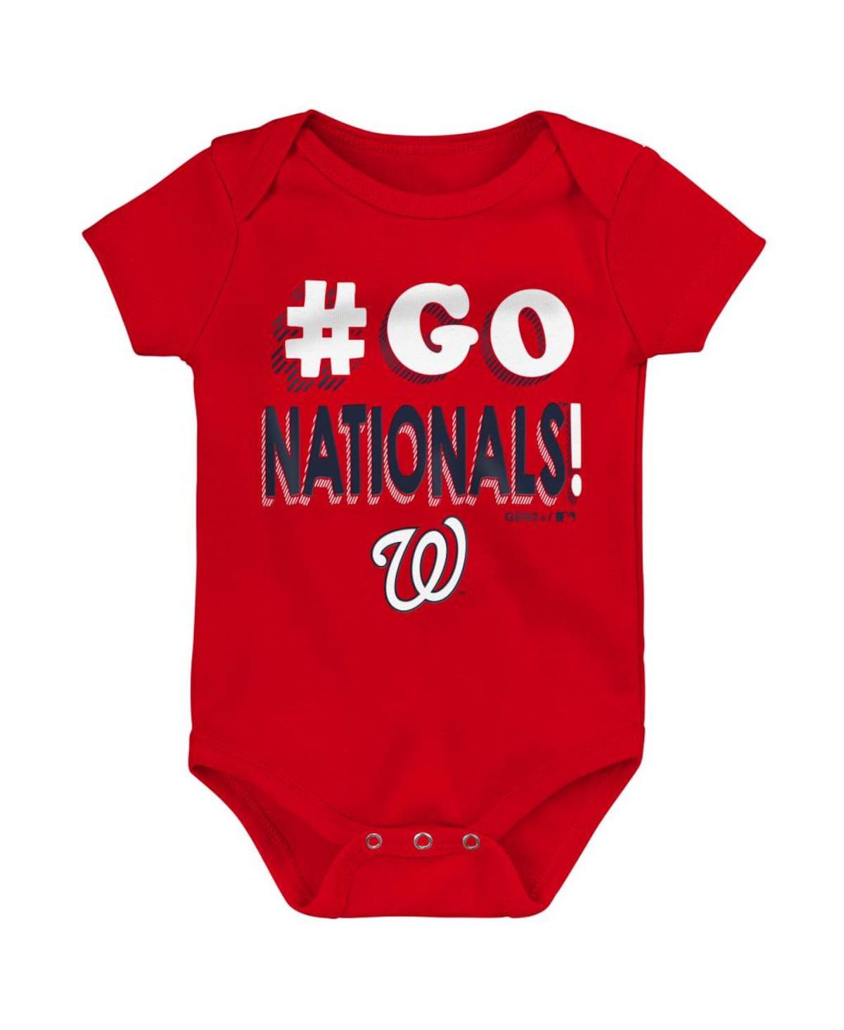 Outerstuff Unisex Infant Red And Navy And Gray Washington Nationals Born To Win 3-pack Bodysuit Set In Red,navy,gray