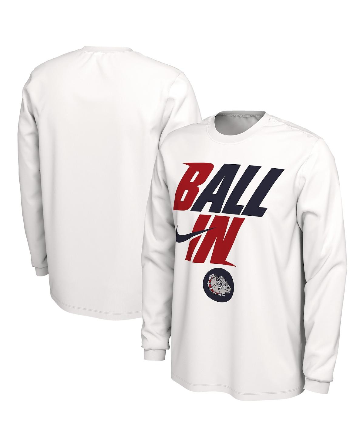 Men's NikeGonzaga Bulldogs Ball In Bench Long Sleeve T-shirt - White