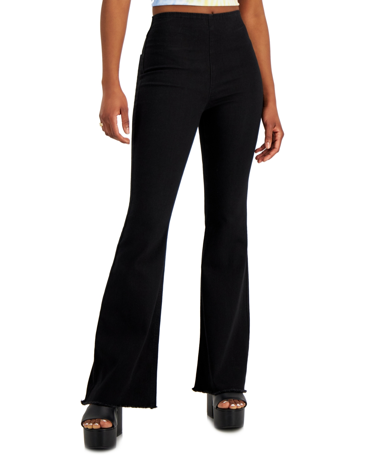 Shop Tinseltown Juniors' High Rise Pull-on Flare-leg Jeans In Black Wash