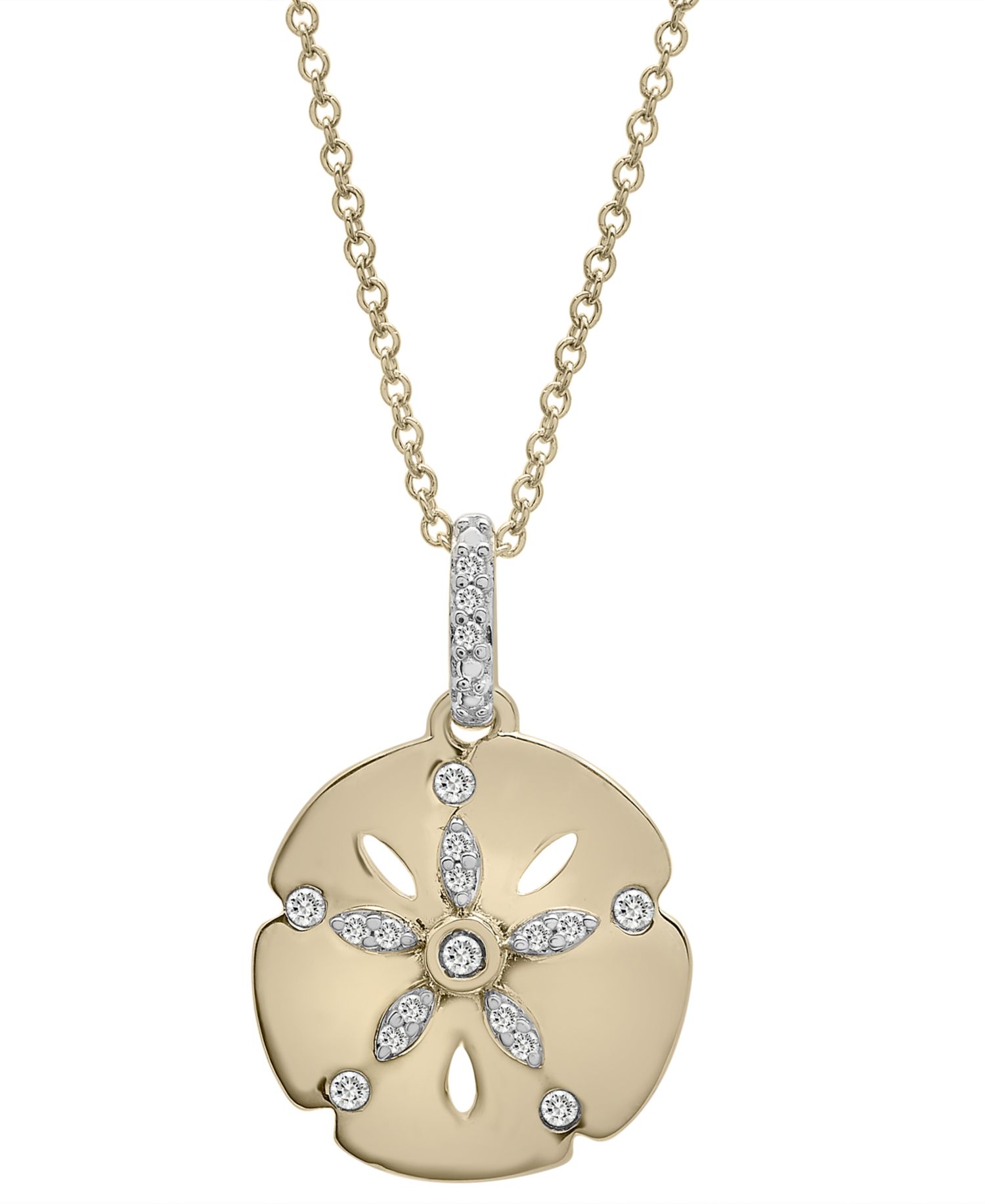 Diamond Starfish Sand Dollar Pendant Necklace (1/10 ct. t.w.) in 14k Gold-Plated Sterling Silver, 16" + 2" extender
