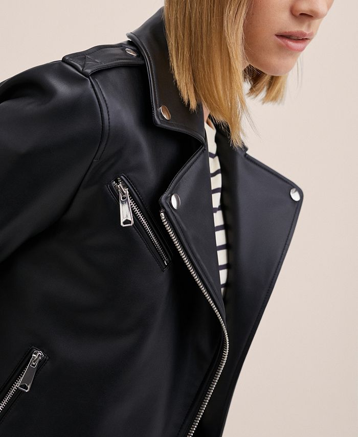 Women's Vintage  Mango Black Biker Leather Jacket S