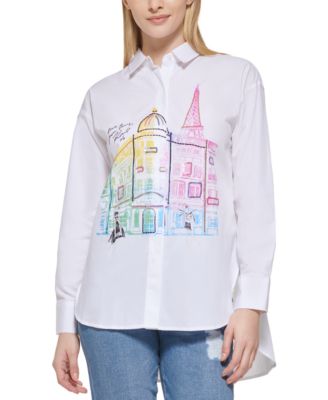 Karl Lagerfeld Paris - Cotton Poplin Scenic High-Low Shirt
