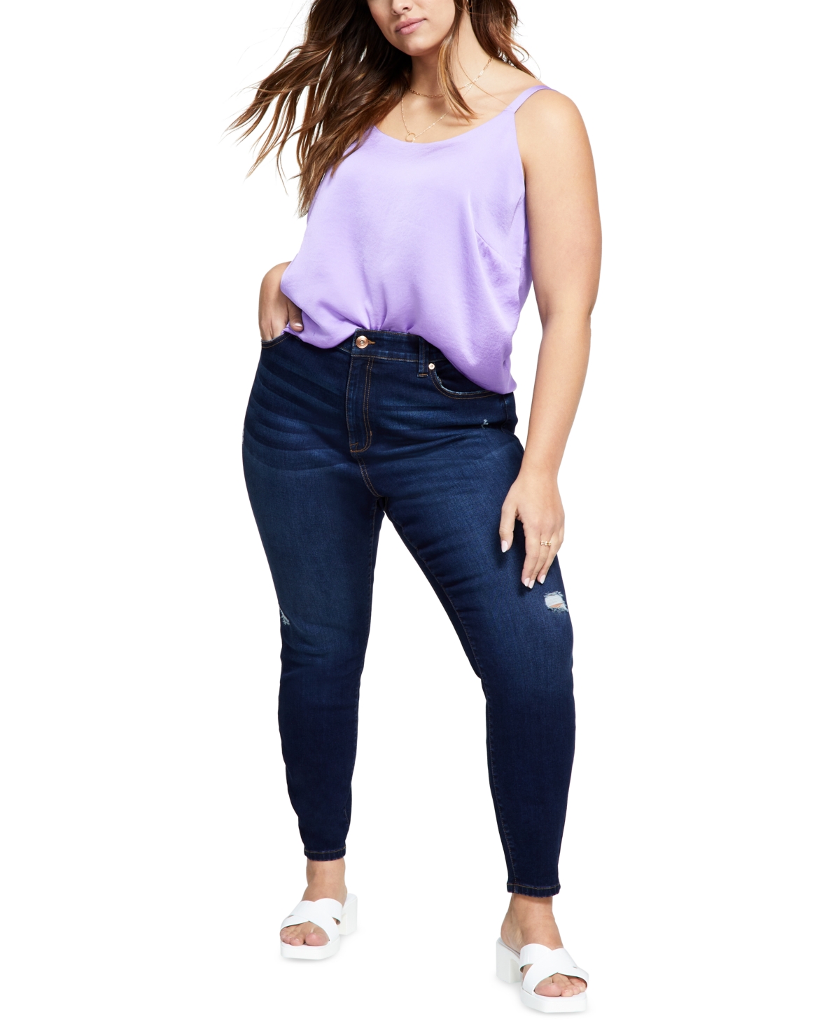 Celebrity Pink Trendy Plus Size High Rise Ripped Skinny Jean