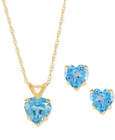 2-Pc. Set Blue Topaz Heart Pendant Necklace & Matching Stud Earrings (2-3/4 ct. t.w.) in 10k Gold (Also in Citrine & Peridot)