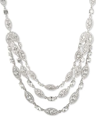 Givenchy - Silver-Tone Pav&eacute; & Marquise Crystal Multi-Strand Necklace, 19" + 3" extender