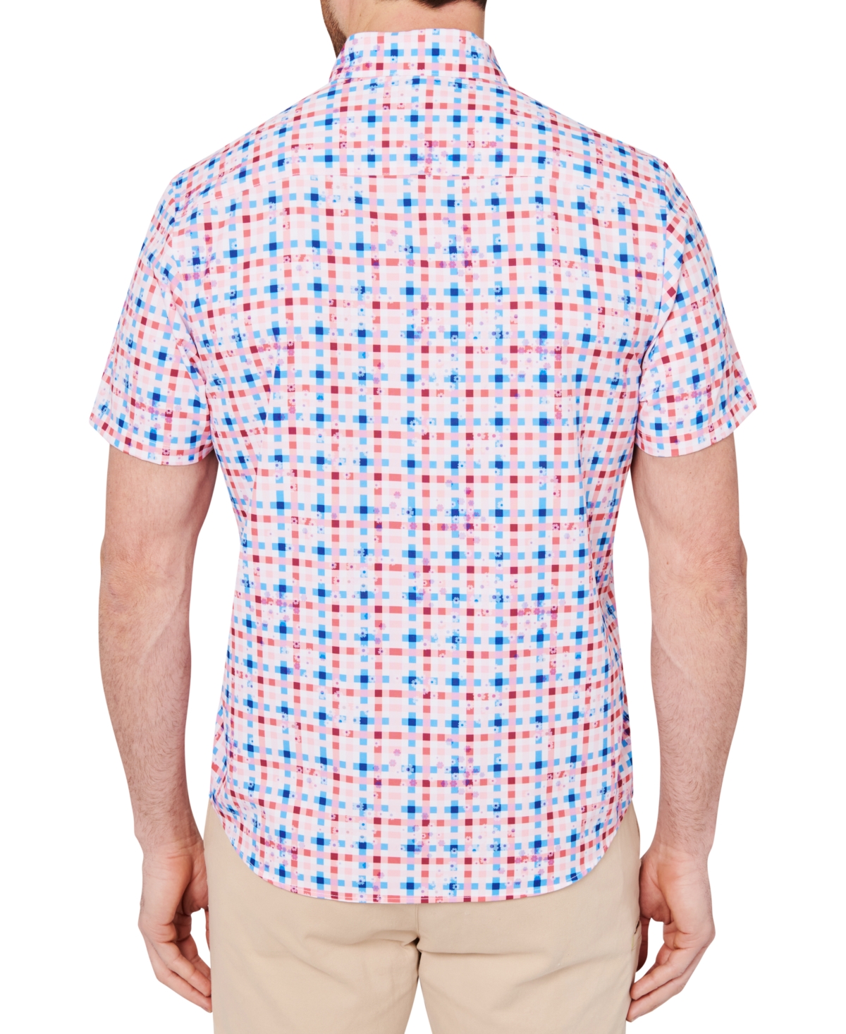 Society of Threads Men's Slim Fit Non-Iron Floral Check Print Performance Button-Down Shirt