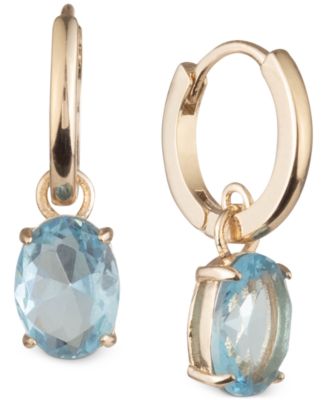 Lauren Ralph Lauren - Gold-Tone Oval Crystal Charm Huggie Hoop Earrings