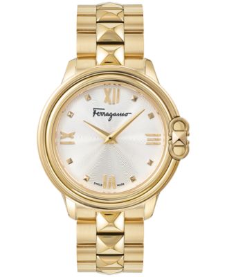 Ferragamo - Women's Swiss Studmania Gold Ion Plated Stainless Steel Bracelet Watch 34mm