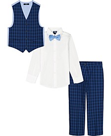Little Boys Plaid Vest, Pants and Shirt with Tie, 4 Piece Set