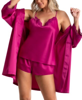LINEA DONATELLA WOMENS MINA SATIN SHORTS SLEEP SET WRAP ROBE 