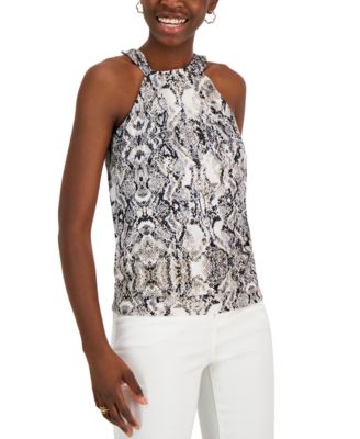 INC International Concepts - Women's Printed Gathered-Neck Halter Top