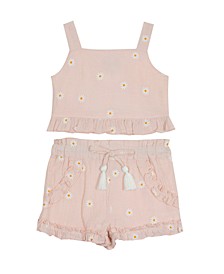 Baby Girls Printed Gauze Ruffled Top to Matching Ruffled Shorts, 2 Piece Set