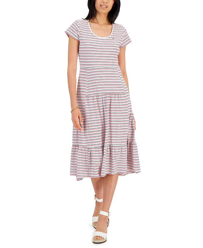 Tommy Hilfiger Women's Striped Tiered Midi Dress - Macy's