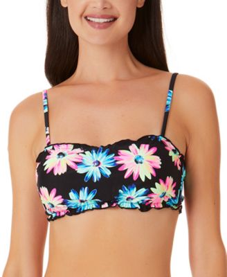 California Waves - Juniors' Gerber Daisy Lettuce-Edge Bandeau Top