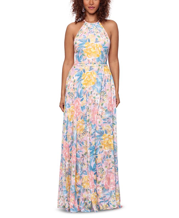 Betsy & adam petite floral hotsell halter maxi gown