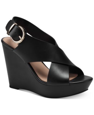 Women's Wedge Heel Sandals - Open Toe Strappy Summer Shoes, Comfy Wide Fit, Faux Leather, Mid Height Heels