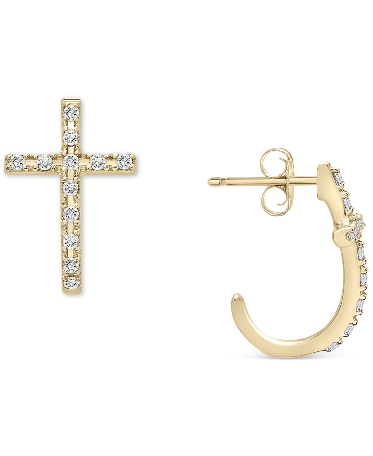 Diamond Cross Earrings (1/8 ct. t.w.) in 14k White or Yellow Gold, Created for Macy's - Yellow Gold