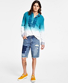 Men's Frederick Regular-Fit Ombré Geo Embroidered Popover Shirt, Created for Macy's 