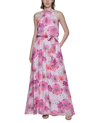 Jessica Howard Petite Floral-Print Halter Gown - Macy's