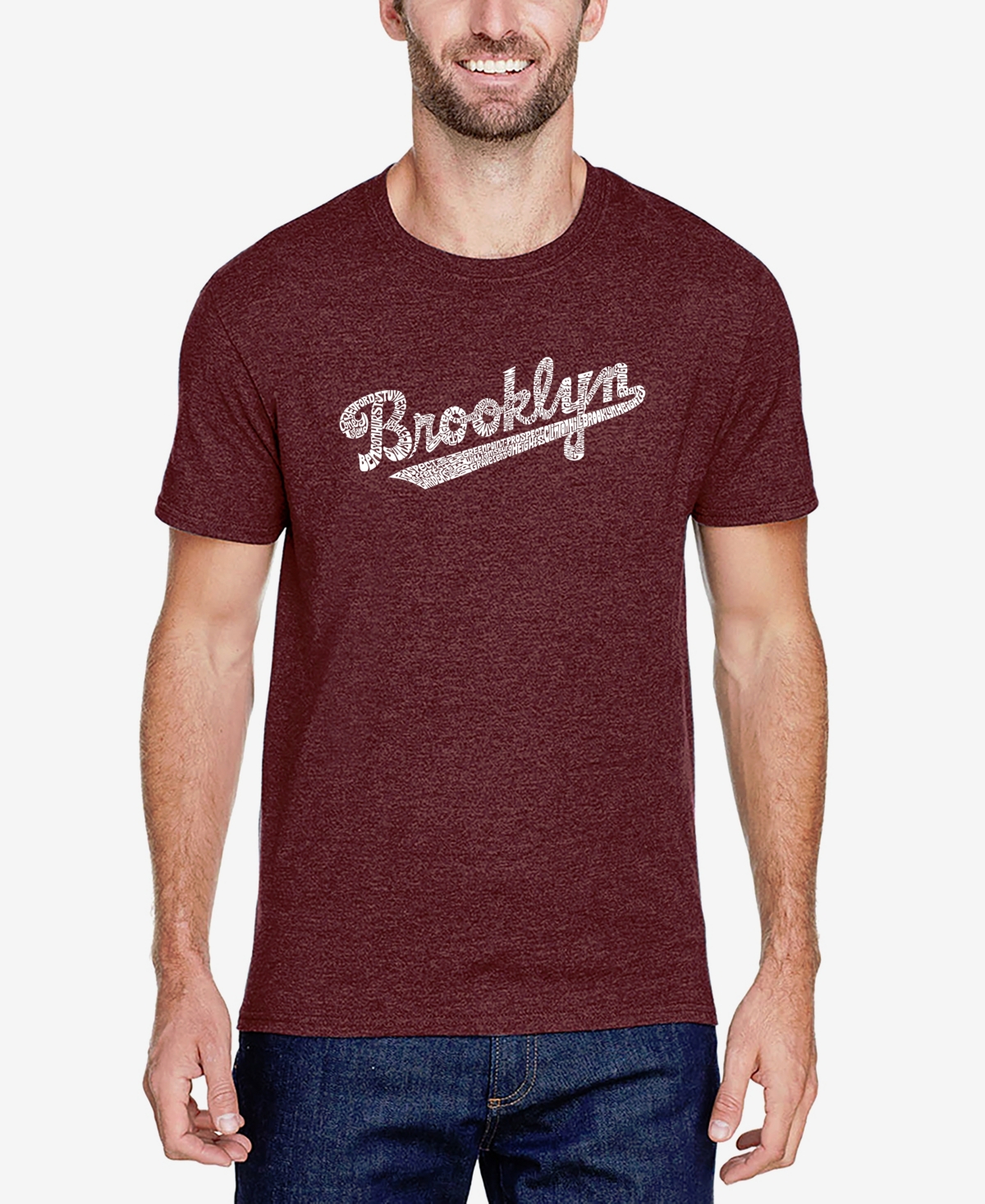La Pop Art Men's Premium Blend Word Art Brooklyn Neighborhoods T-shirt In Burgundy