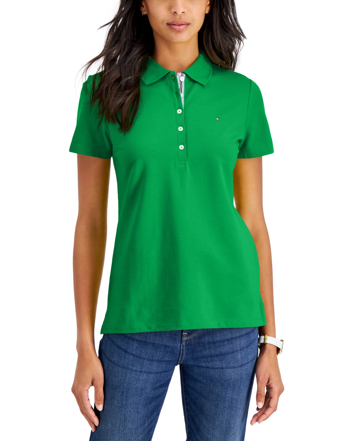 Women's Solid Short-Sleeve Polo Top - Bright Green