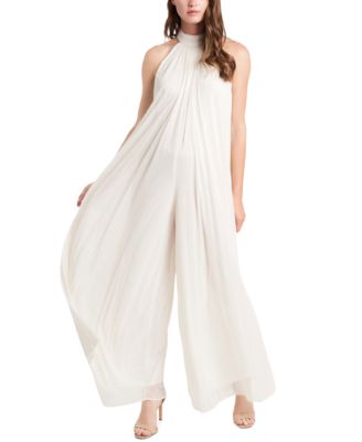 MSK - Petite Glitter-Mesh Halter Jumpsuit