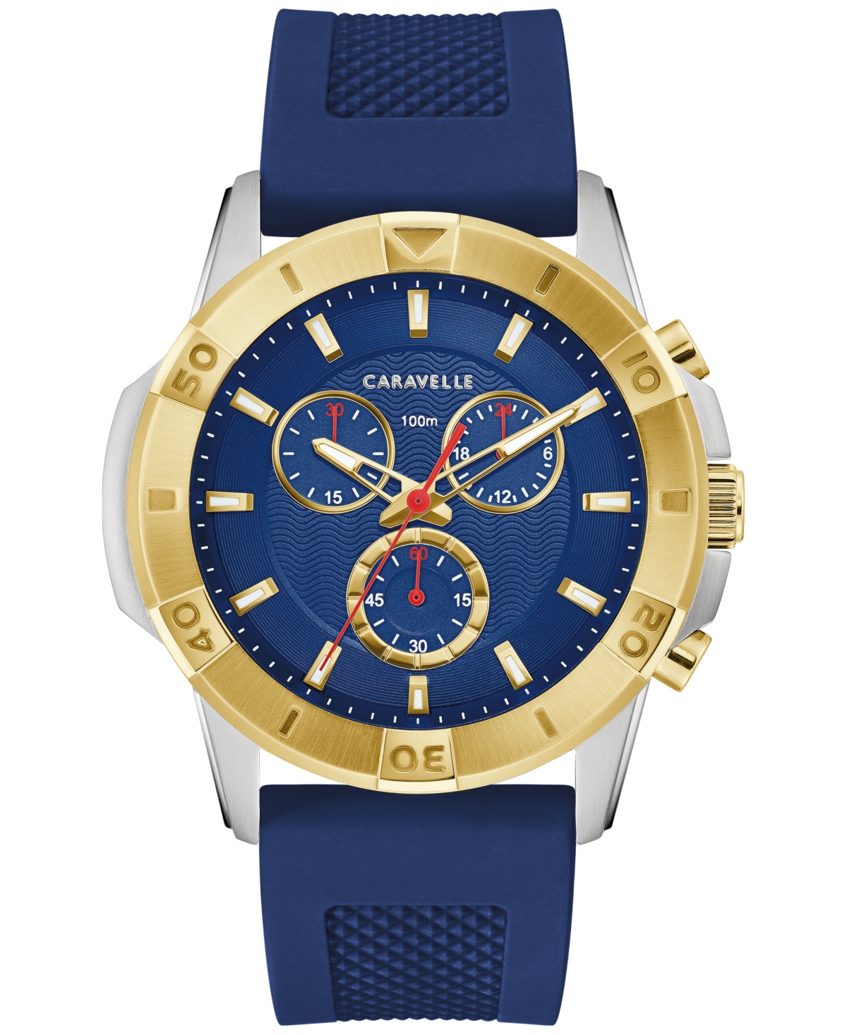 Caravelle Designed By Bulova Men's Chronograph Blue Silicone Strap Watch 44mm