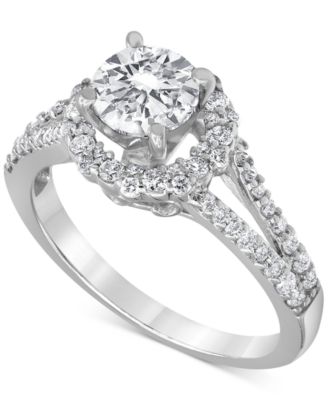 Macy's - Diamond Raised Gallery Halo Engagement Ring (1-1/2 ct. t.w.) in 14k White Gold
