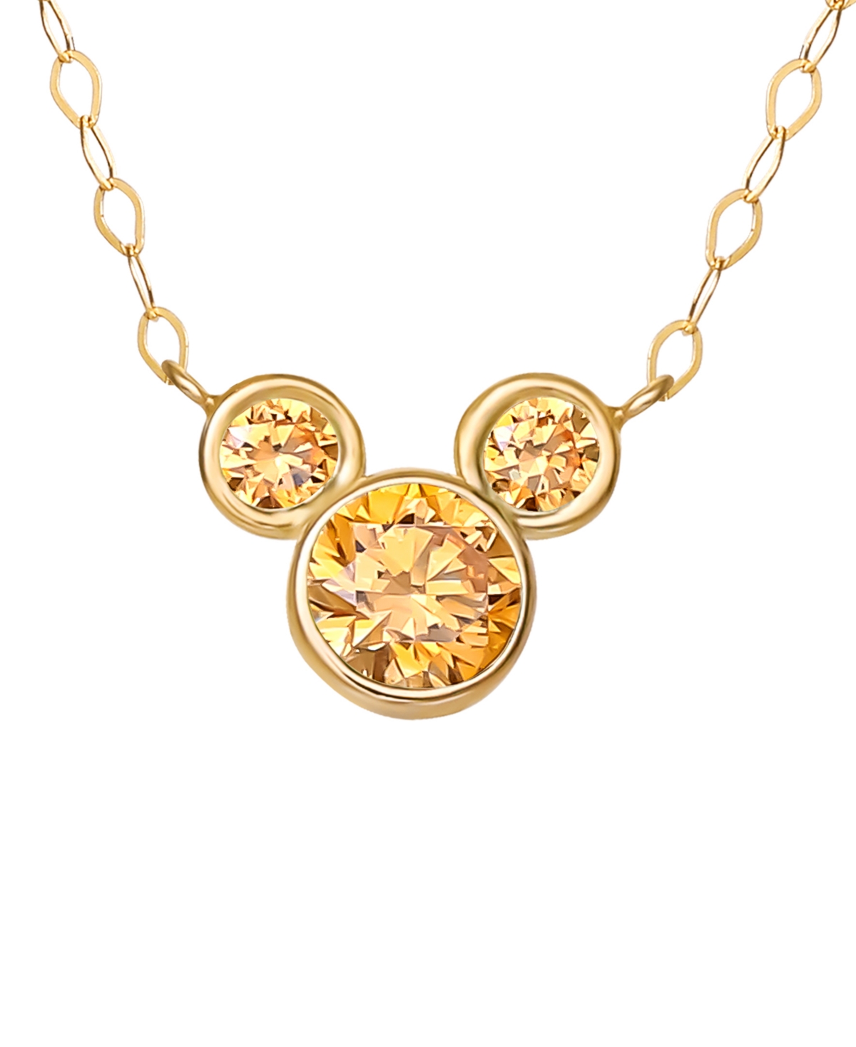 Disney Mickey Mouse Cubic Zirconia Birthstone Pendant Necklace with 15" Chain in 14k Yellow Gold