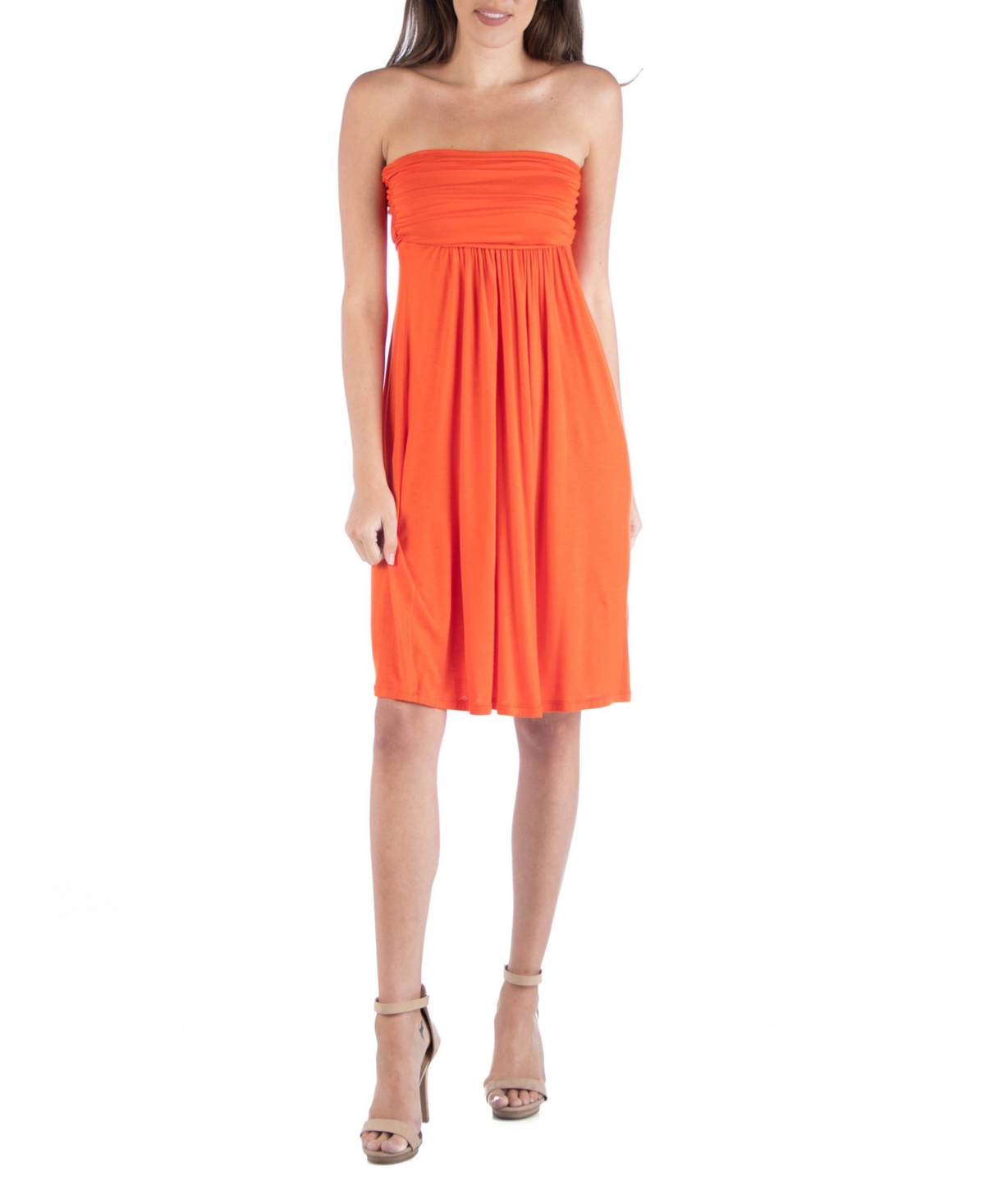 Shop 24seven Comfort Apparel Women's Strapless Empire Waist Mini Dress In Orange