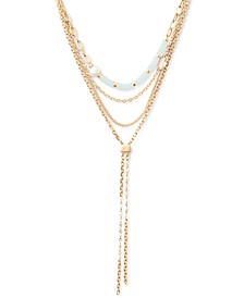 Gold-Tone Bead & Imitation Pearl Layered Lariat Necklace, 21" + 2" extender