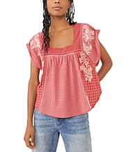 Free People New Womens Darling Top Cotton Linen Red